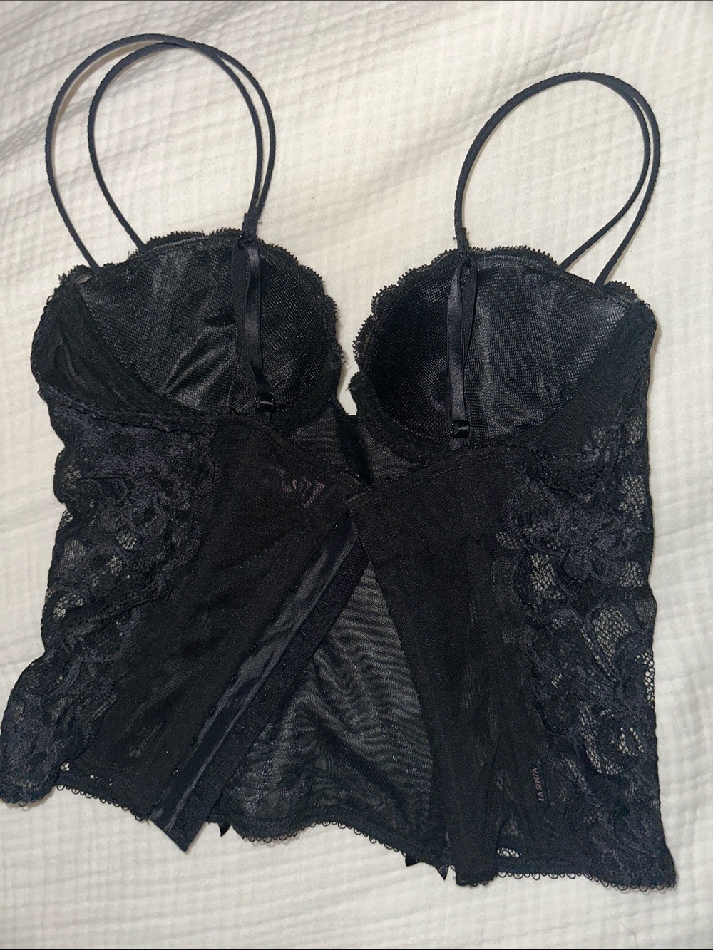 Black Lace Bustier Camisole with Sheer Panels - Women Intimates